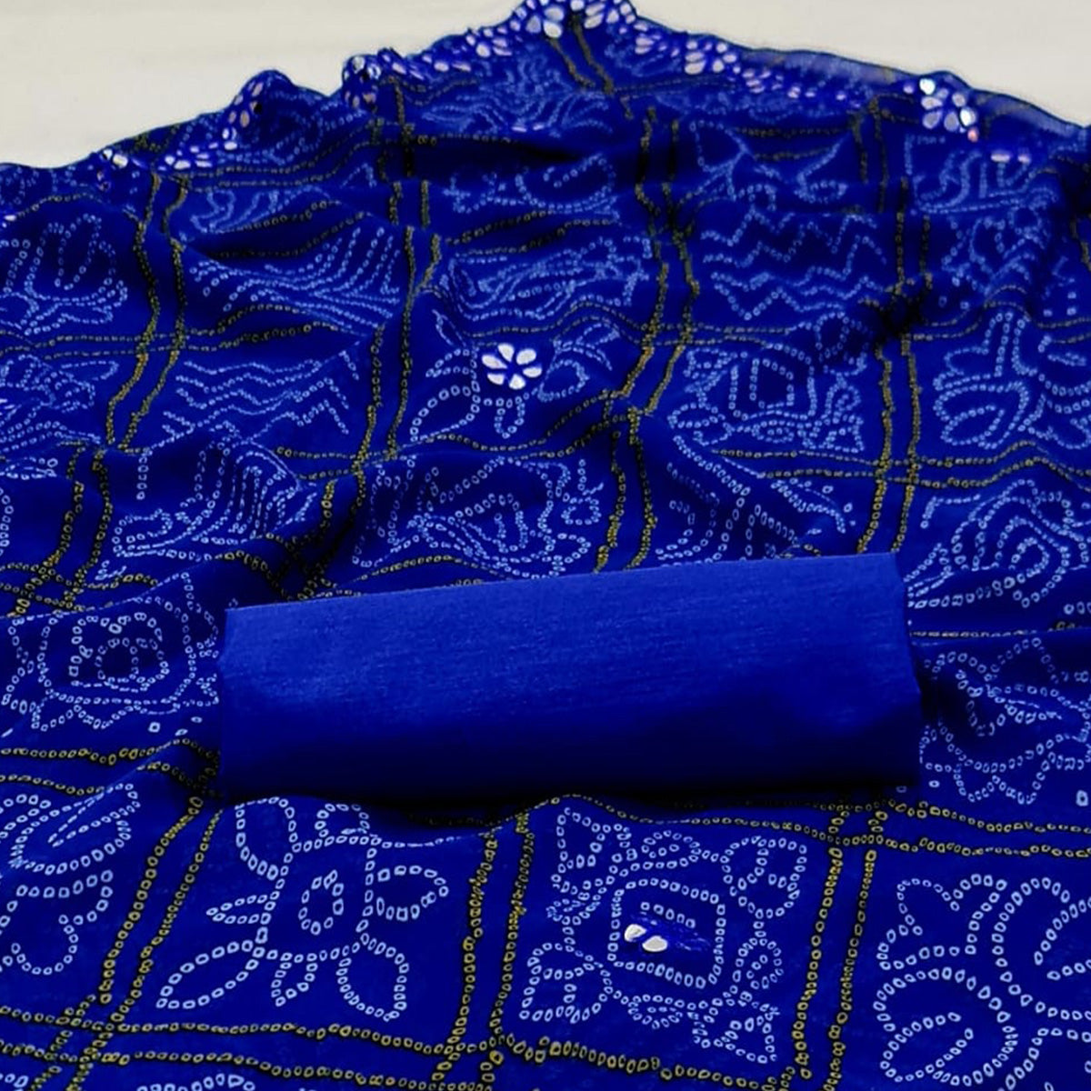 Blue Bandhani Printed Georgette Saree
