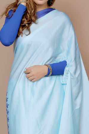 Blue Designer Freehand Saree In Satin Georgette With Striking Digital Print