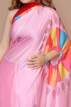 Pink Designer Freehand Saree In Satin Georgette With Striking Digital Print