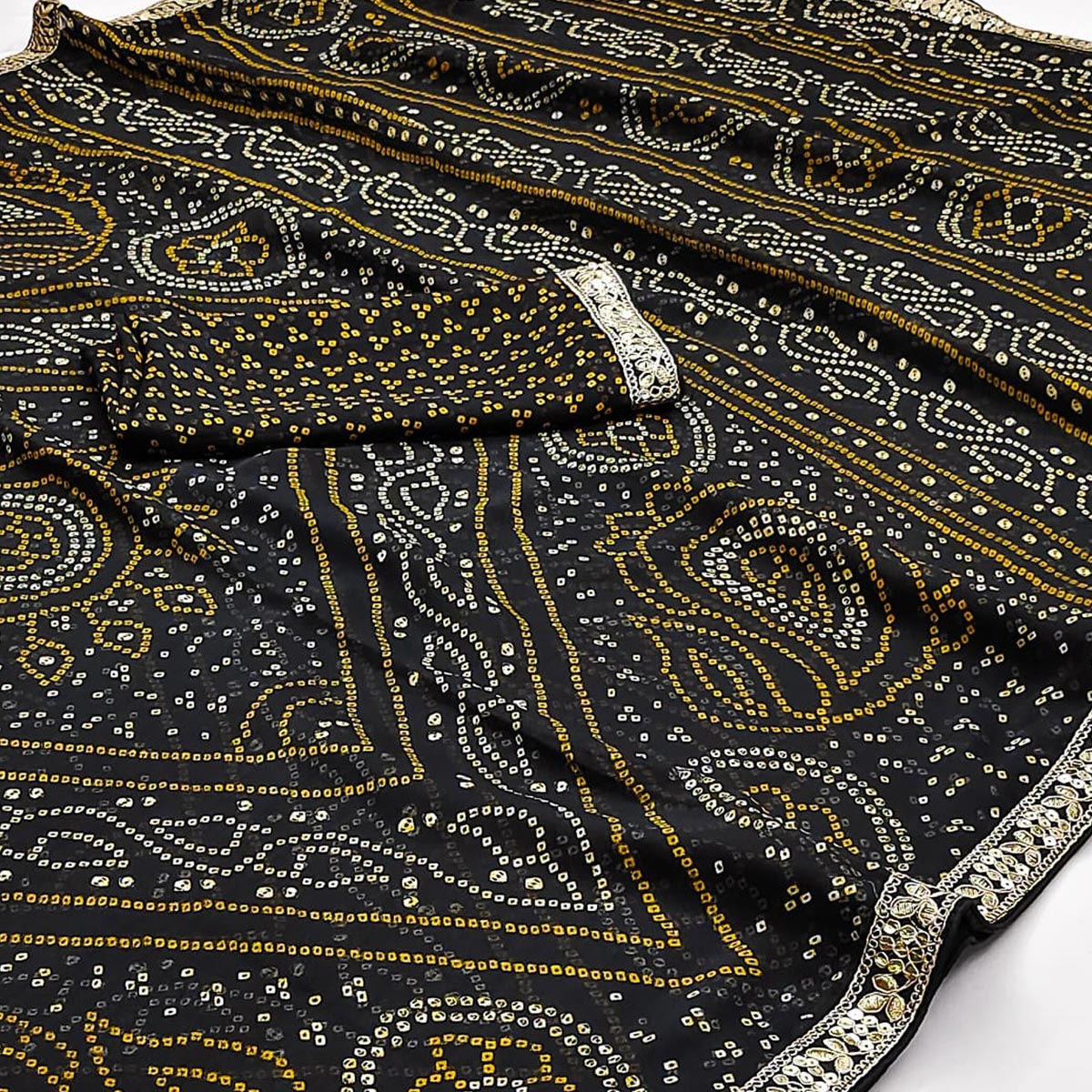 Black Bandhani Printed Chiffon Saree