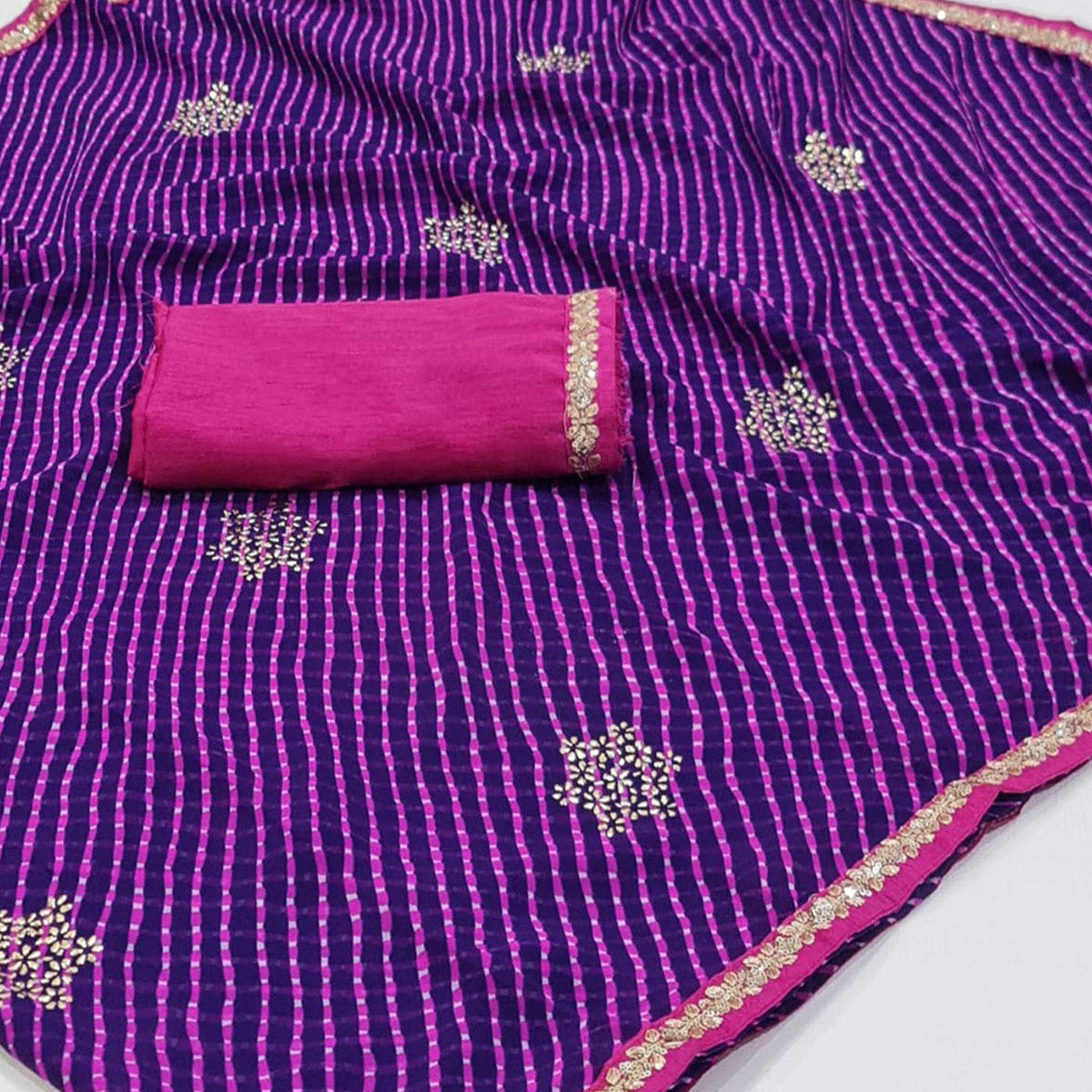 Purple Printed Georgette Saree With lace Border