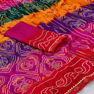 Multicolor Printed Georgette Saree With Diamond Lace Border