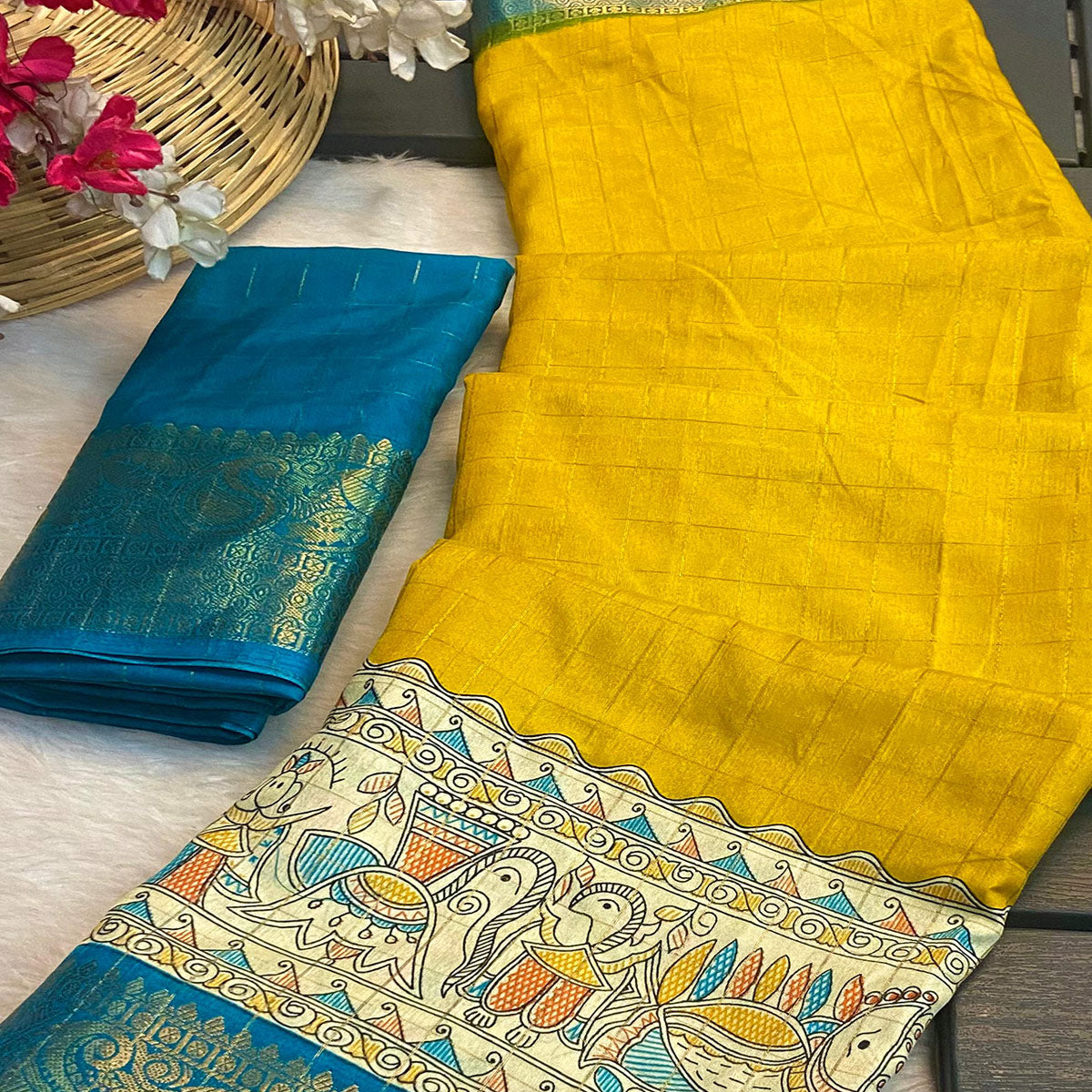 Yellow Weaving Dola Silk Saree With Zari Border