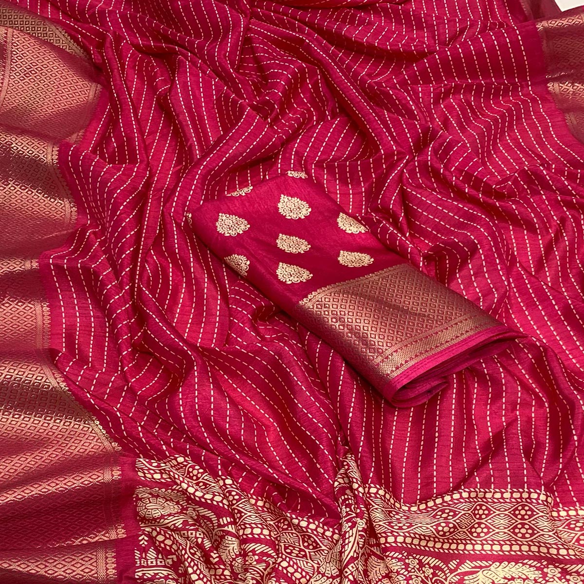 Magenta Printed Dola Silk Saree With Jacquard Border