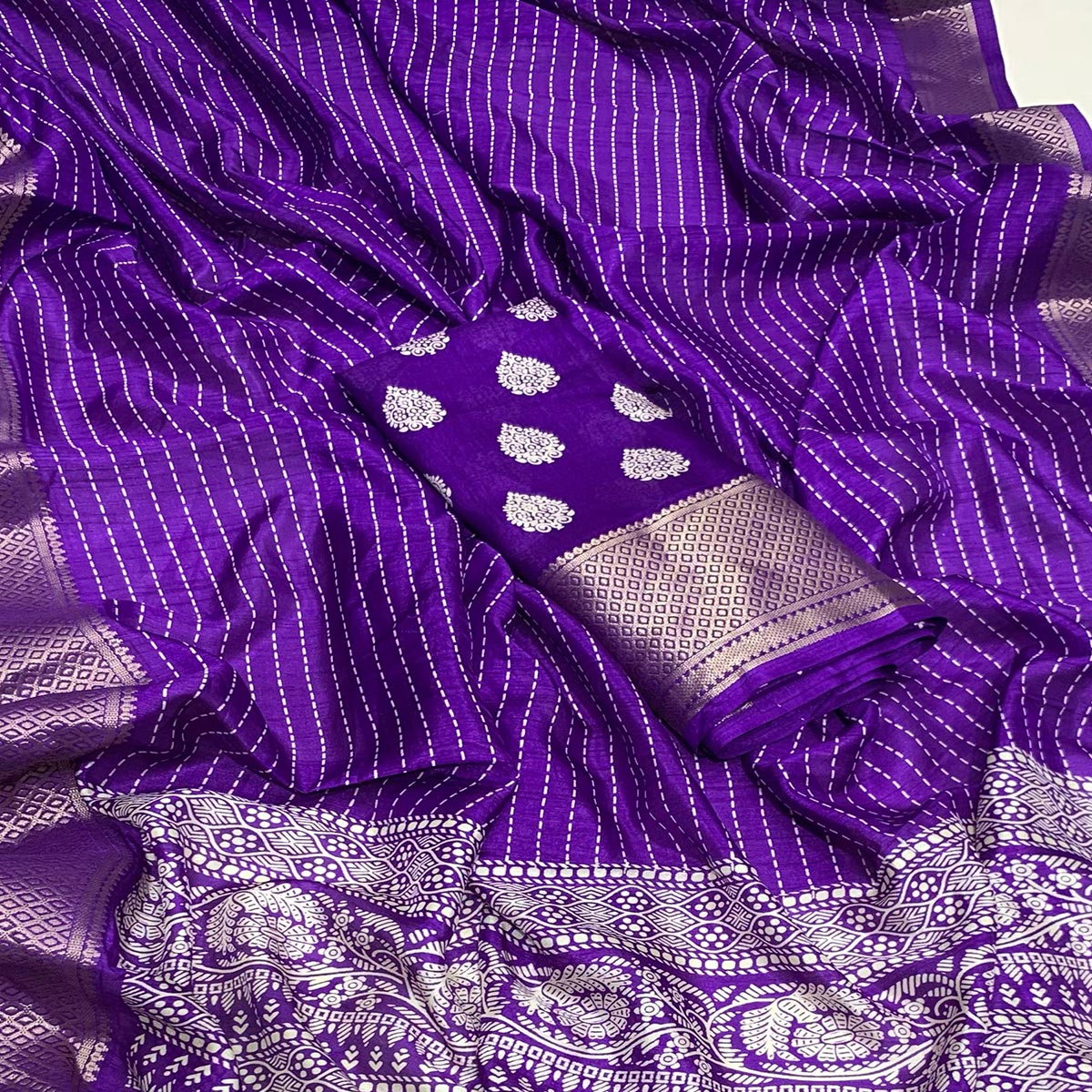 Purple Printed Dola Silk Saree With Jacquard Border