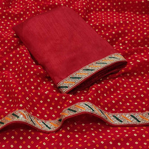Red Bandhani Printed With Sequins Border Georgette Saree
