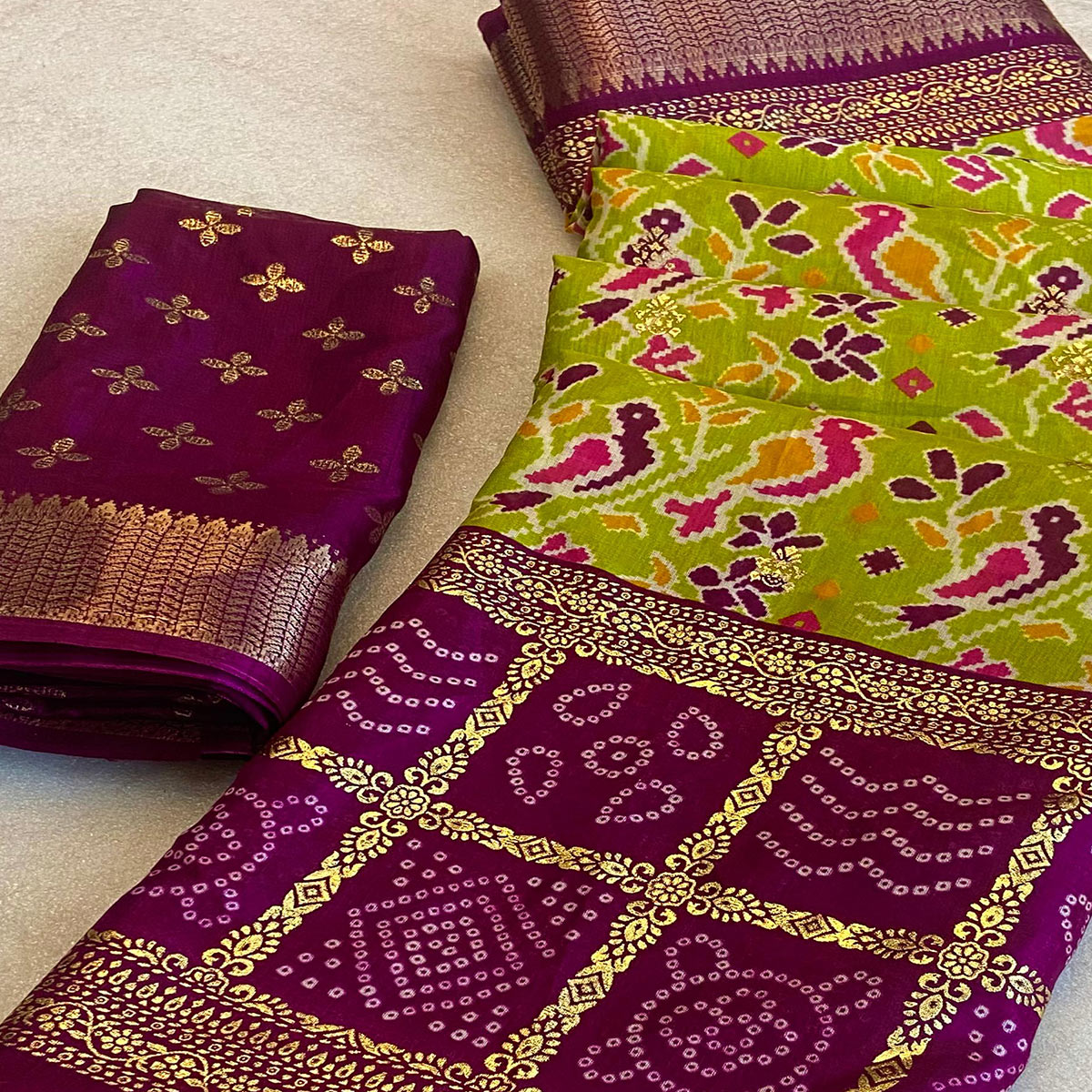 Green Patola Printed Dola Silk Saree With Zari Border