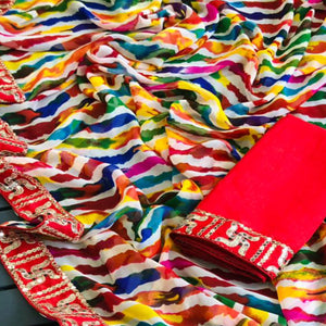 Multicolor Leheriya Printed Georgette Saree