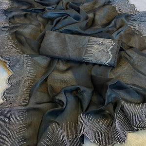 Black Swarovski Work Rangoli Silk Art Saree