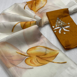 White Foil Printed Organza Saree