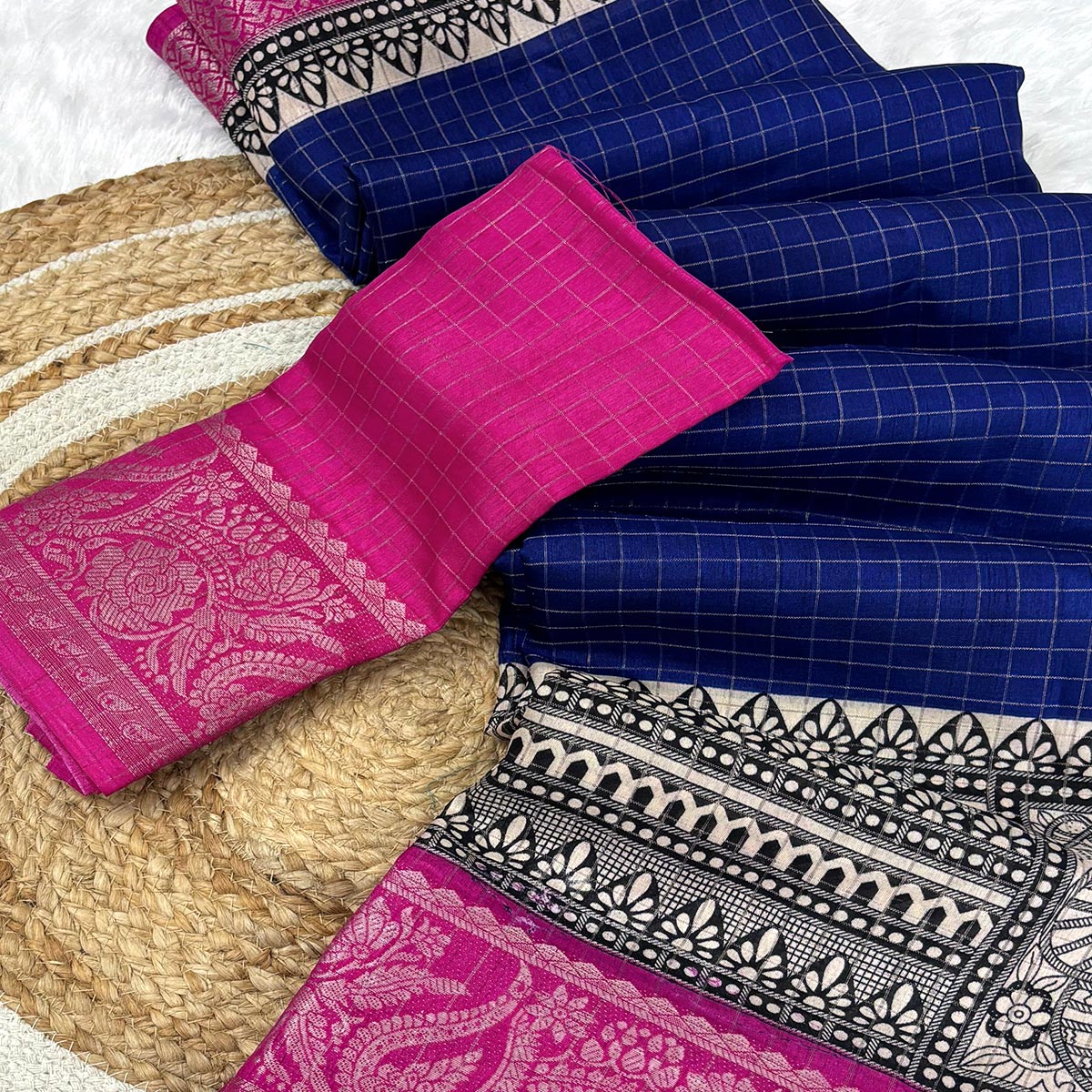 Navy Blue Zari Woven Dola Silk Saree