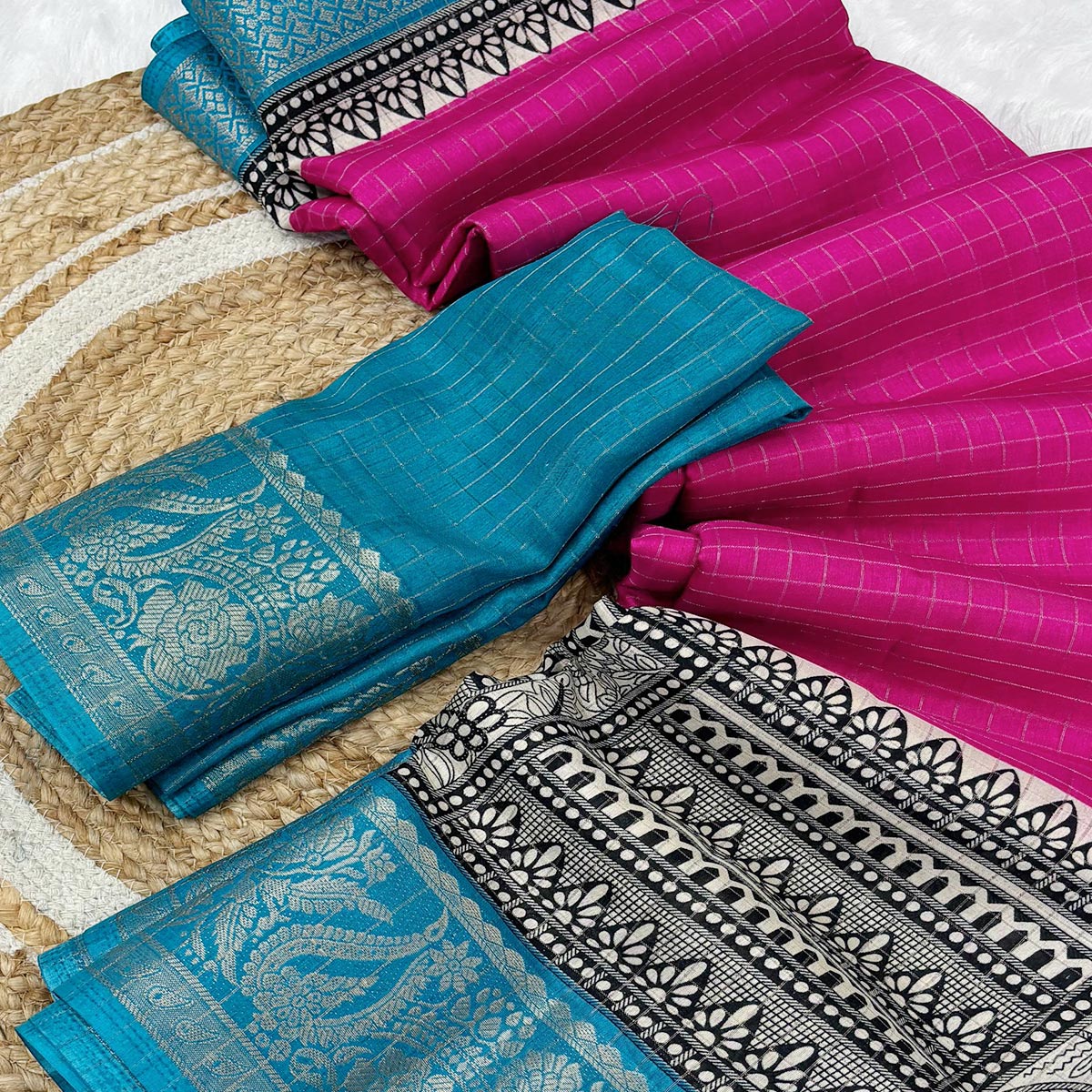 Rani Pink Zari Woven Dola Silk Saree