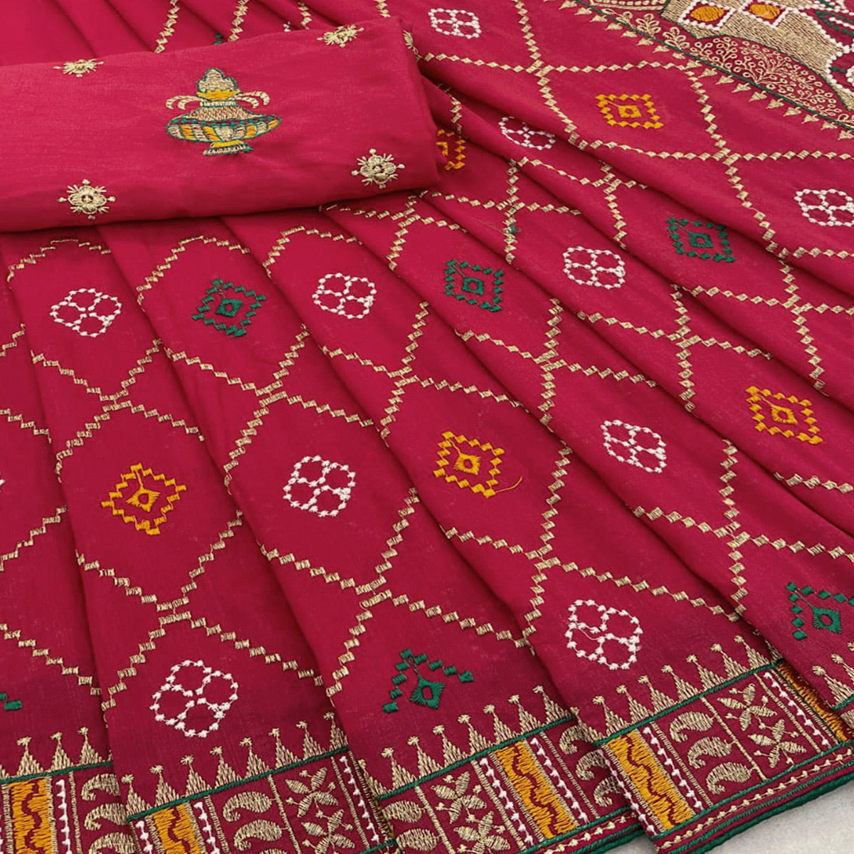 Pink Embroidered Vichitra Silk Saree