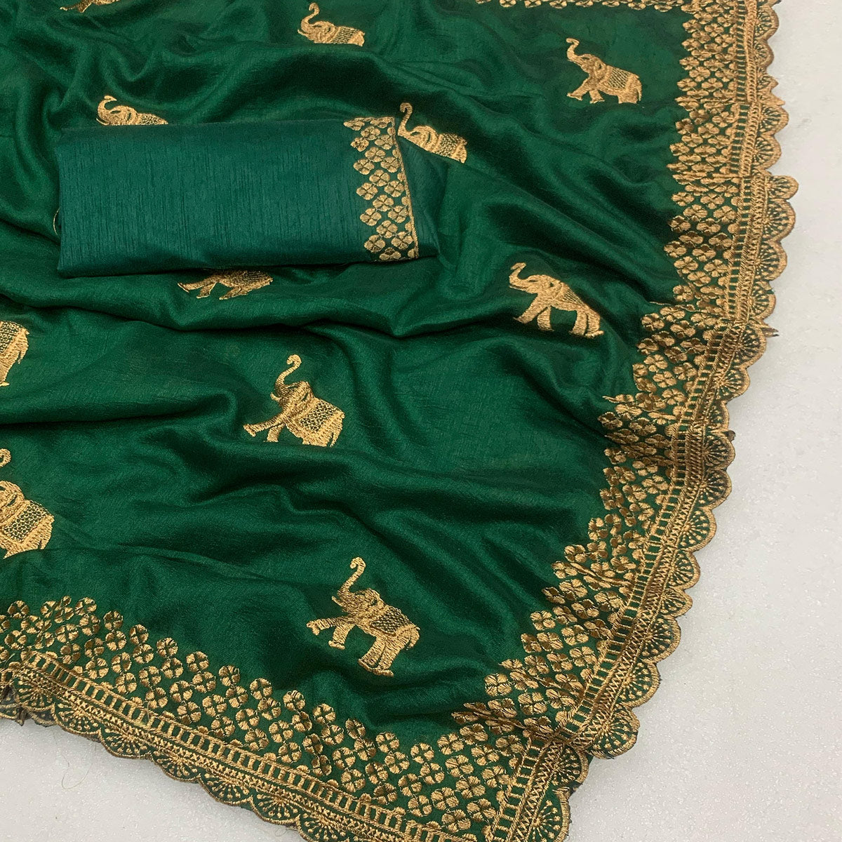 Green Embroidered Vichitra Silk Saree