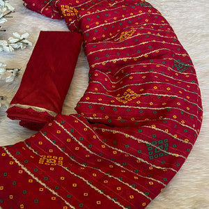 Pink Bandhani Printed Chiffon Saree with Graceful Touches of Zari Work