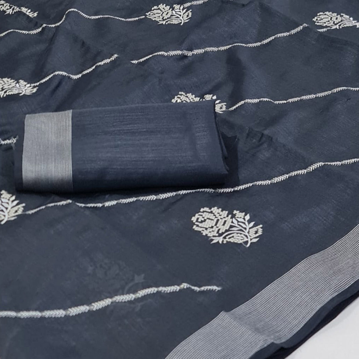 Black Embroidered Cotton Saree