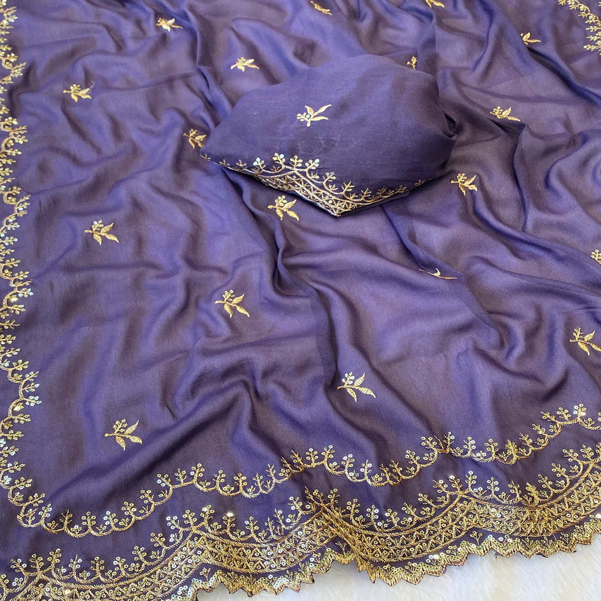 Lavender Embroidered Star Georgette Saree Designed for Stylish Party Wear