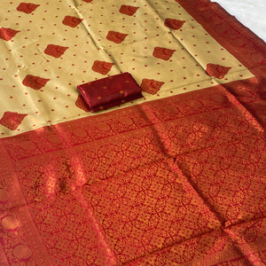 Classic Beige Zari-Woven Banarasi Silk Saree Ideal for Festive & Traditional Events