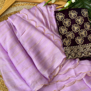 Lavender Chiffon Saree with Sleek Foil Printing and Flowing Lightweight Drape