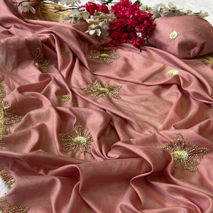 Peach Partywear Saree in Crepe with Intricate Stone Work