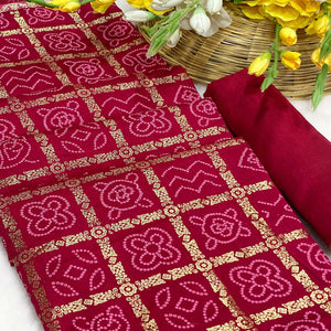 Pink Vichitra Silk Saree Featuring Traditional Bandhani Print