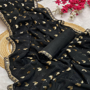 Black Party Saree in Lightweight Georgette with Sequins Embellishment