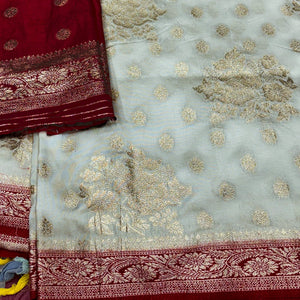 Off White Dola Silk Woven Saree with Allover Zari Butti Design