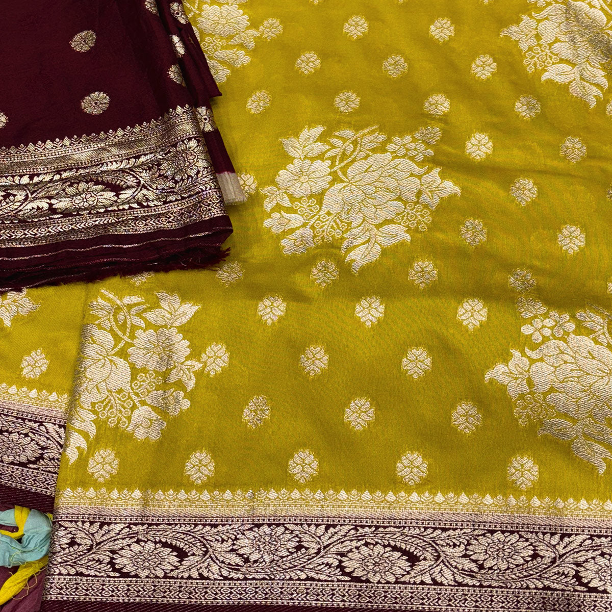 Yellow Dola Silk Woven Saree with Allover Zari Butti Design