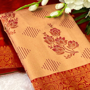 Designer Chikoo Banarasi Silk Saree with Traditional Zari Weaving