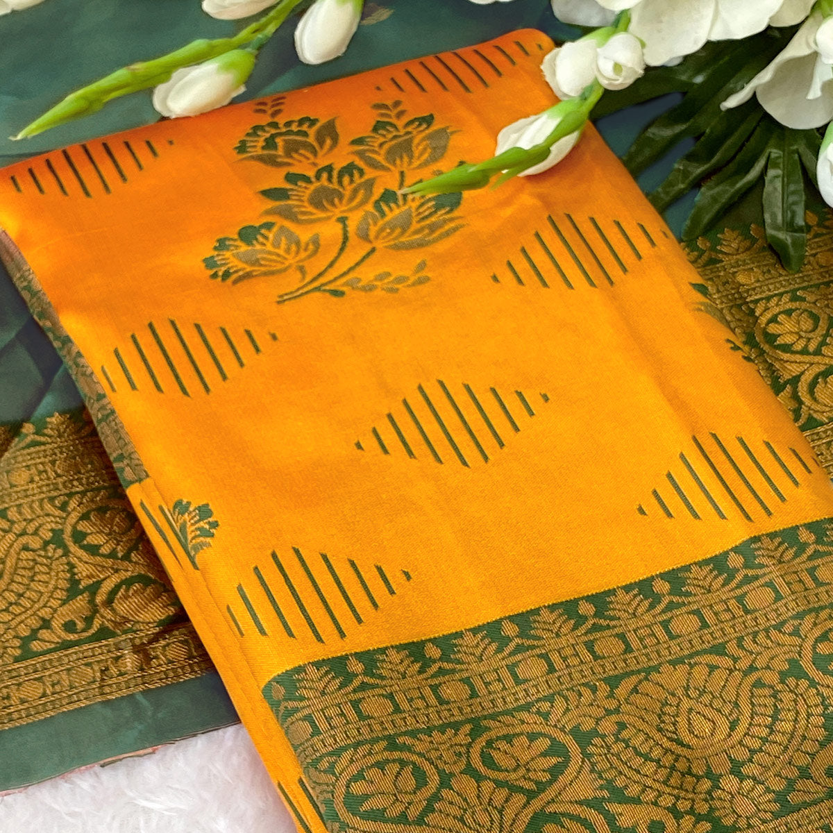 Designer Mustard Banarasi Silk Saree with Traditional Zari Weaving