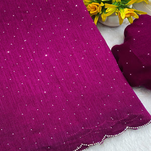 Magenta Vichitra Silk Saree Accented with Stone Embellishments