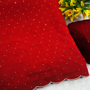 Red Vichitra Silk Saree Accented with Stone Embellishments
