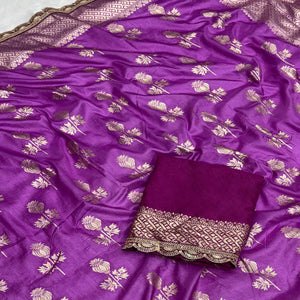 Regal Dola Silk Saree in Lavender Featuring Floral Weaves