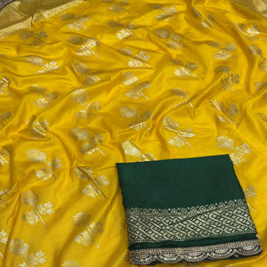 Regal Dola Silk Saree in Mustard Featuring Floral Weaves
