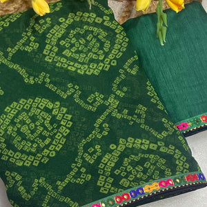 Green Bandhej Printed Georgette Saree with Flowy Drape
