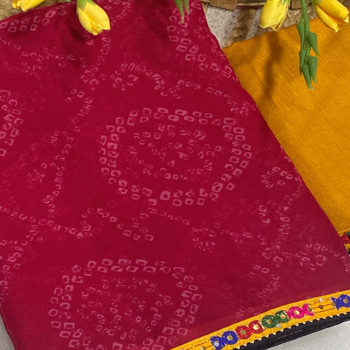 Pink Bandhej Printed Georgette Saree with Flowy Drape