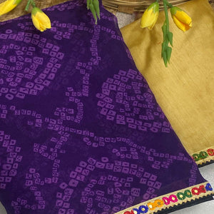 Purple Bandhej Printed Georgette Saree with Flowy Drape