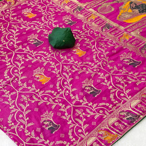 Elegant Pink Dola Silk Saree with Intricate Zari Weaving for Festive Occasions