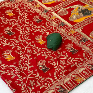 Elegant Red Dola Silk Saree with Intricate Zari Weaving for Festive Occasions