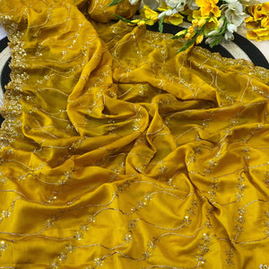 Mustard Silk Blend Saree with Intricate Thread Embroidery
