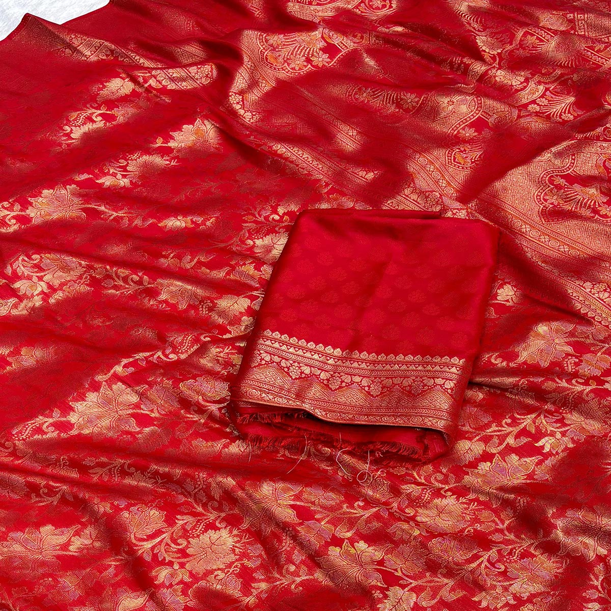 Red Floral Woven Saree in Premium Pure Silk