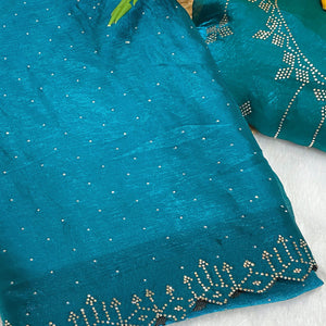 Teal Chiffon Saree Adorned with Sparkling Stone Work
