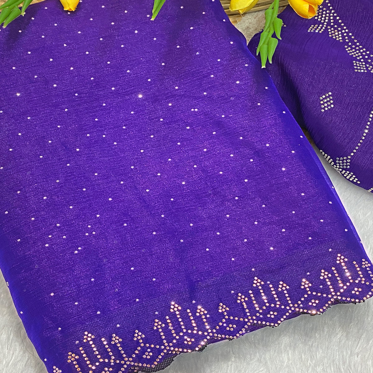 Violet Chiffon Saree Adorned with Sparkling Stone Work