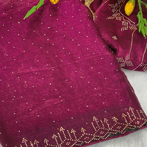 Wine Chiffon Saree Adorned with Sparkling Stone Work