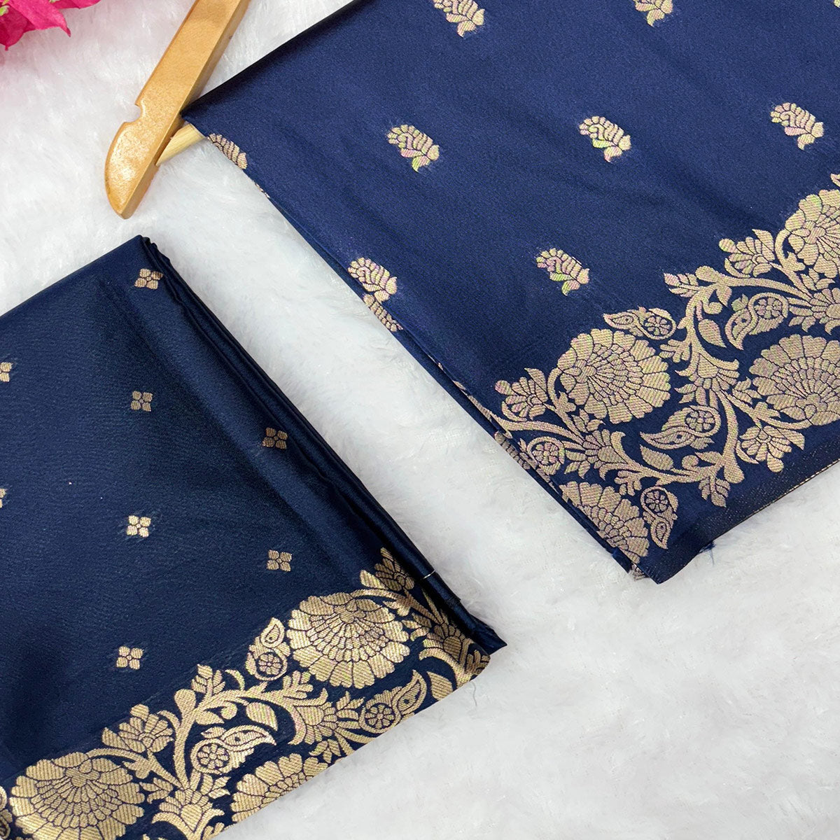 Navy Blue Banarasi Silk Saree with Traditional Weaving