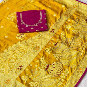 Yellow Dola Silk Saree With Intricate Floral Zari Weaving Elegance