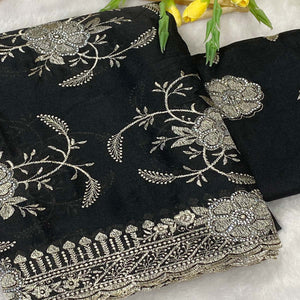 Black Georgette Saree Exquisite Star Embroidery Party Ready Ethnic