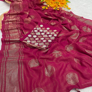 Pink Georgette Saree With Shimmering Floral Foil Print & Tassel Accented Pallu