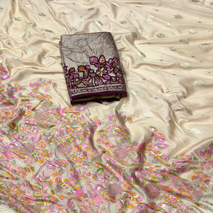 Chikoo Floral Zari Woven Dola Silk Saree For A Timeless Ethnic Look