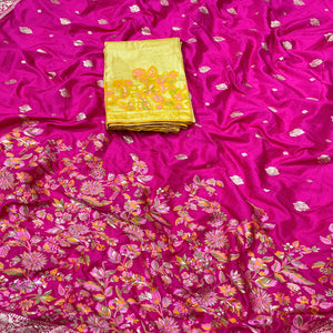 Pink Floral Zari Woven Dola Silk Saree For A Timeless Ethnic Look